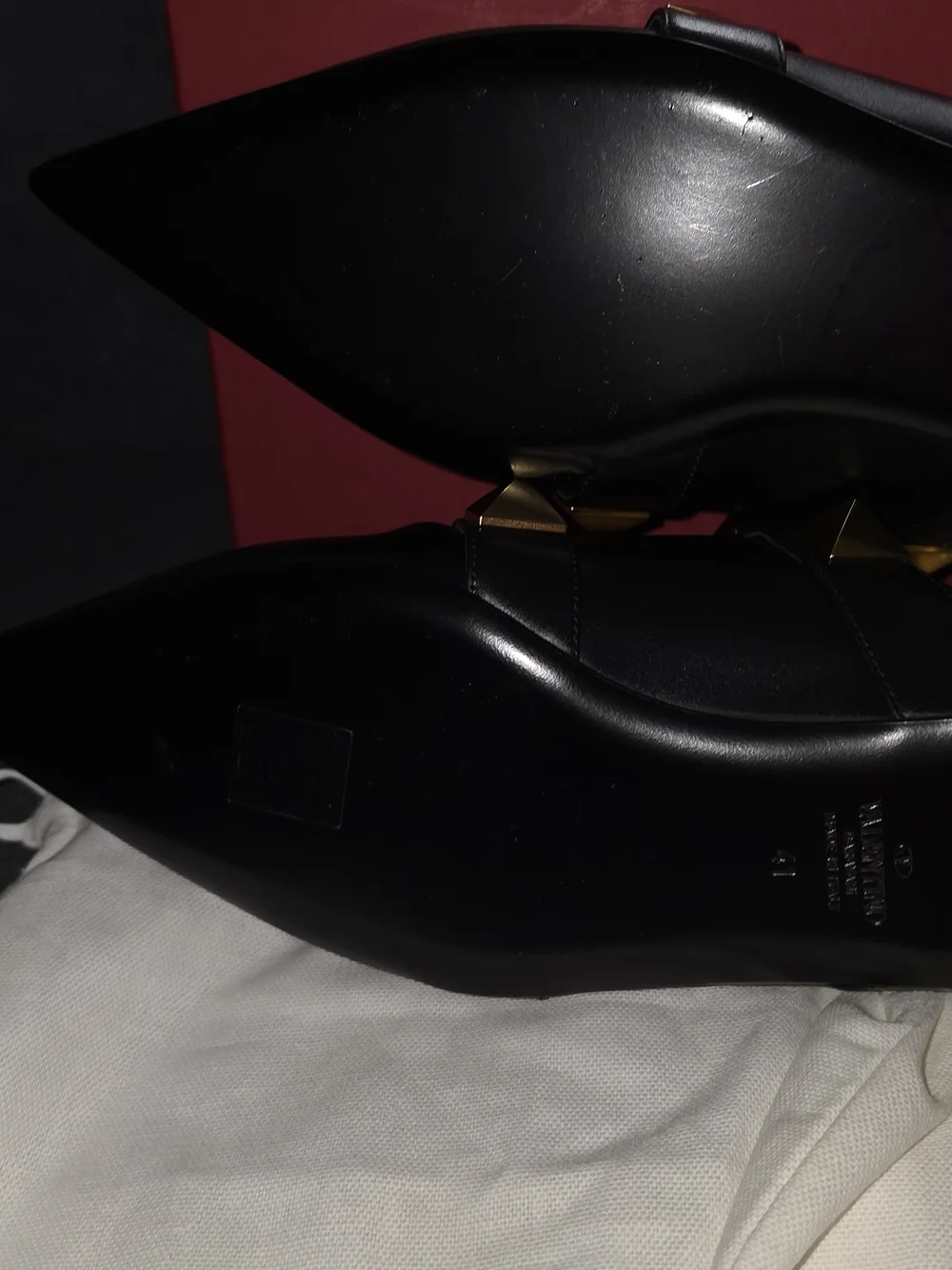 Valentino Black Leather Pointed Flats with Gold Pyramid Studs